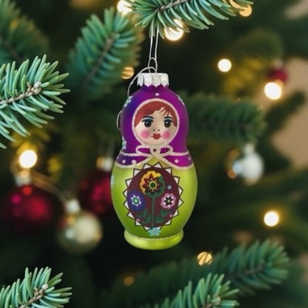 Polish Glass Matryoshka Nesting Doll Ornament 5” Handcrafted Christmas